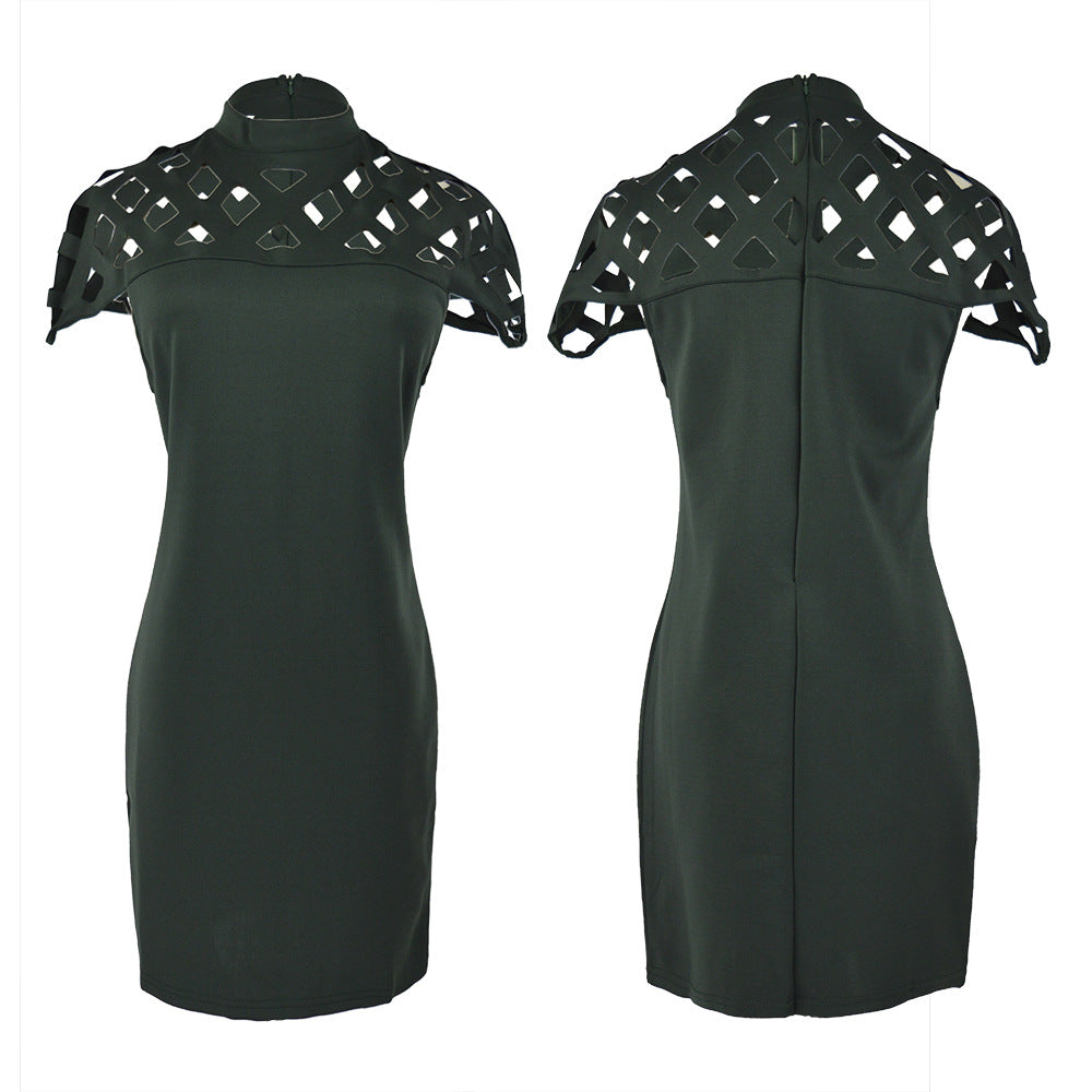 Damen Figurbetontes Minikleid mit kunstvollem Cut-Out-Design und hohem Kragen Drune