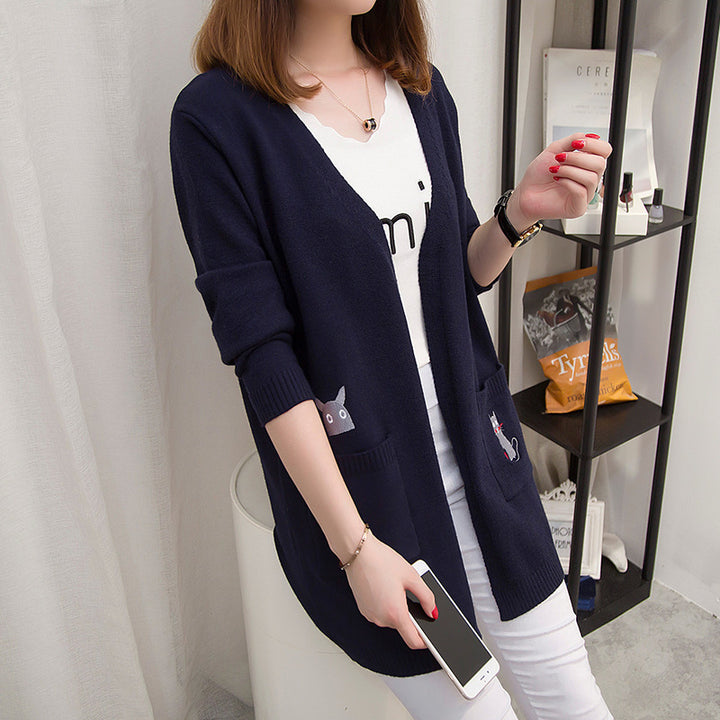 Damen Lässige Strickjacke mit tierischem Design und tiefen Taschen Drune