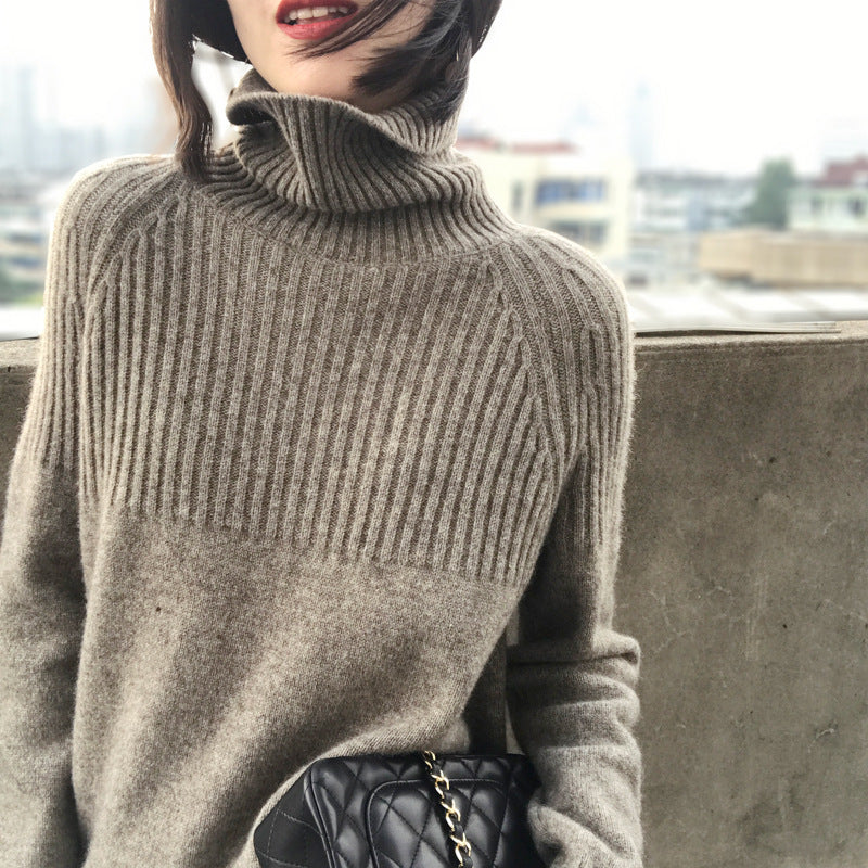 Damen Strickpullover mit hochgeschlossenem Kragen und Rippstruktur Drune