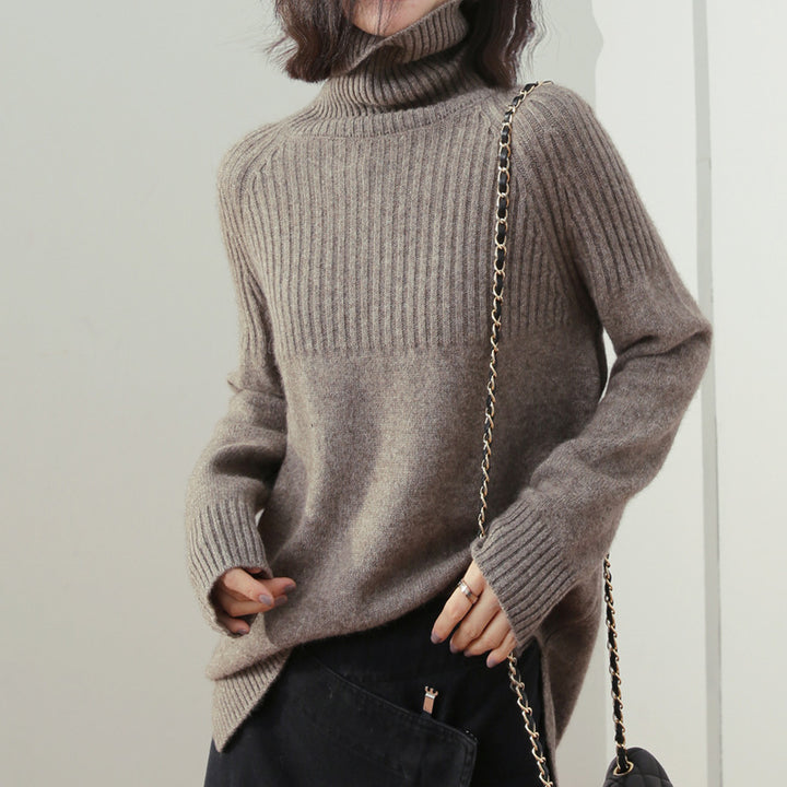 Damen Strickpullover mit hochgeschlossenem Kragen und Rippstruktur Drune