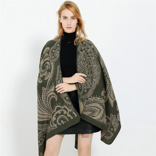 Damen Oversize-Ruana im Paisley-Jacquard mit offener Kimono-Silhouette Drune