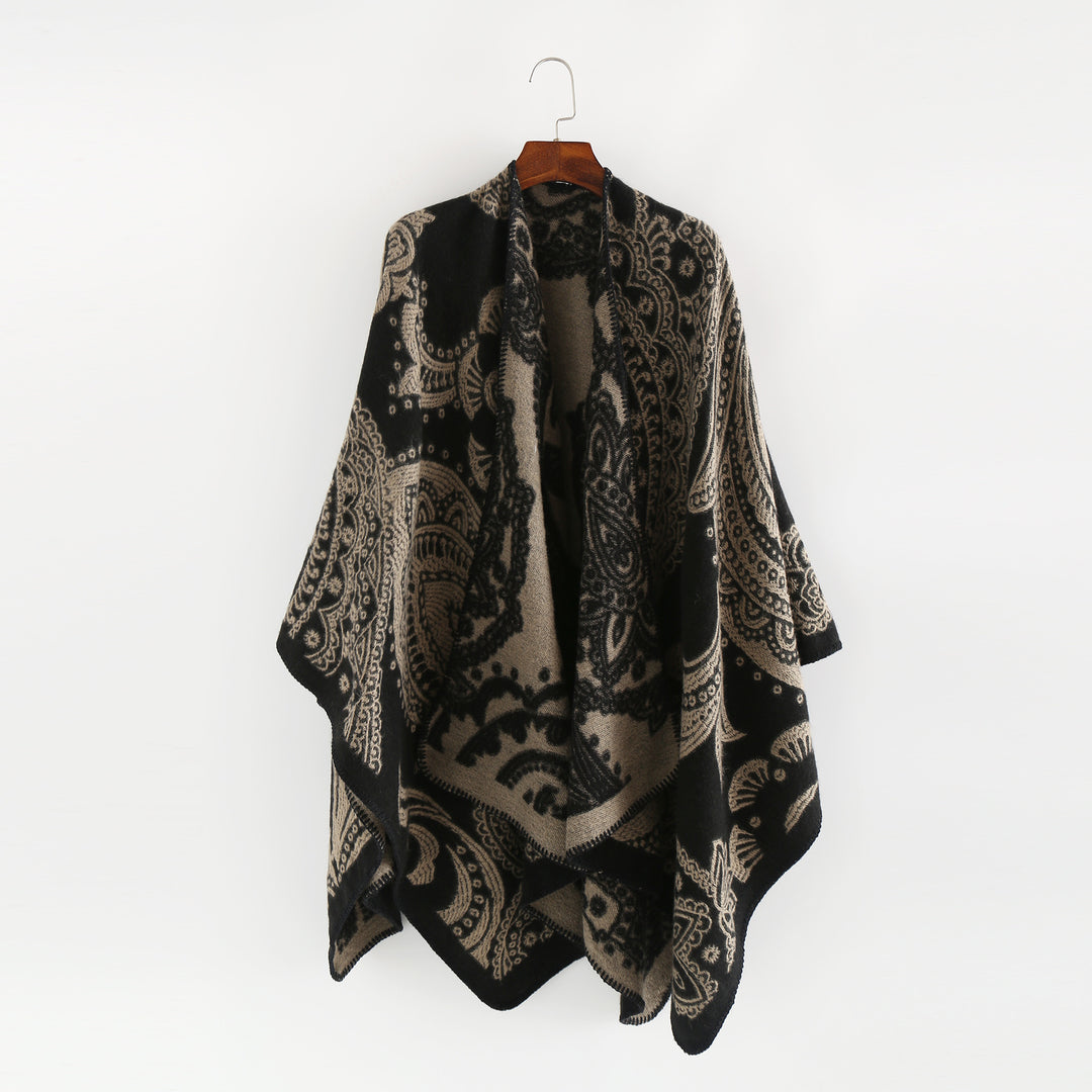 Damen Oversize-Ruana im Paisley-Jacquard mit offener Kimono-Silhouette Drune