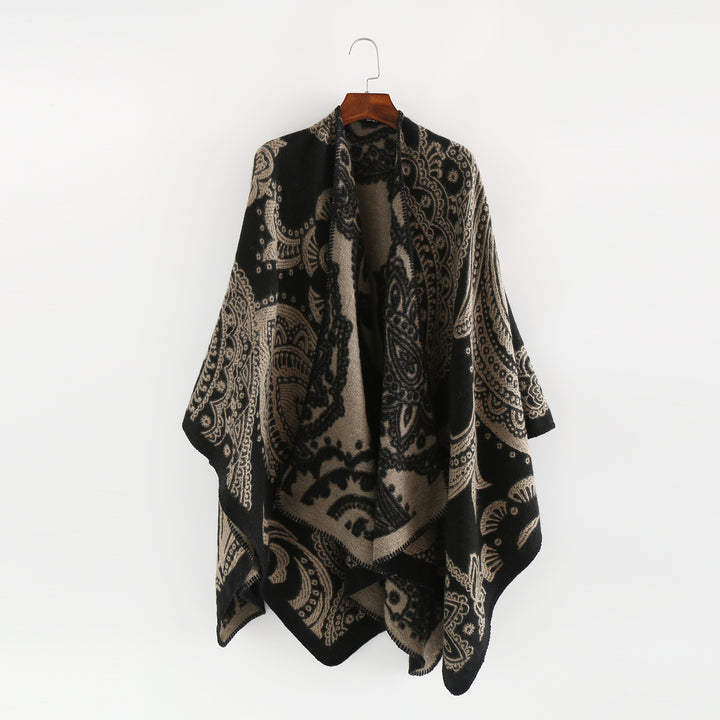Damen Oversize-Ruana im Paisley-Jacquard mit offener Kimono-Silhouette Drune