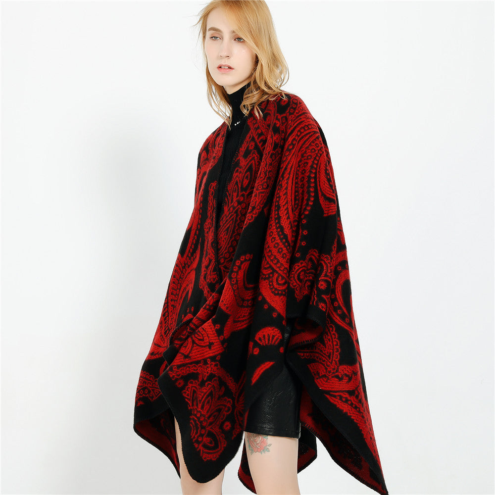 Damen Oversize-Ruana im Paisley-Jacquard mit offener Kimono-Silhouette Drune