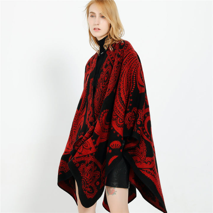 Damen Oversize-Ruana im Paisley-Jacquard mit offener Kimono-Silhouette Drune