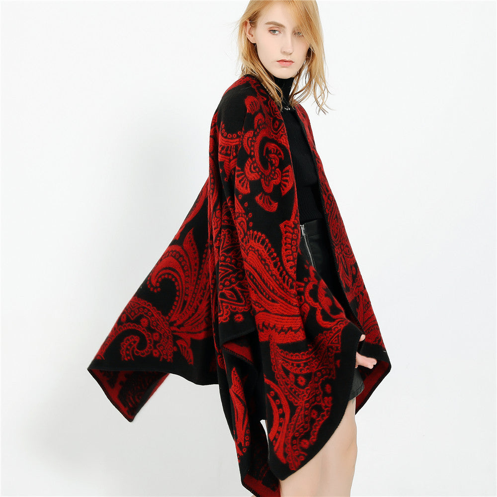 Damen Oversize-Ruana im Paisley-Jacquard mit offener Kimono-Silhouette Drune