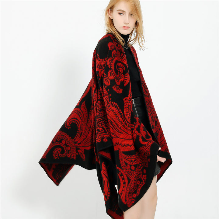 Damen Oversize-Ruana im Paisley-Jacquard mit offener Kimono-Silhouette Drune
