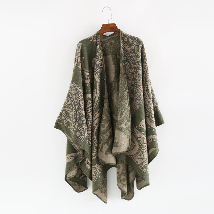Damen Oversize-Ruana im Paisley-Jacquard mit offener Kimono-Silhouette Drune