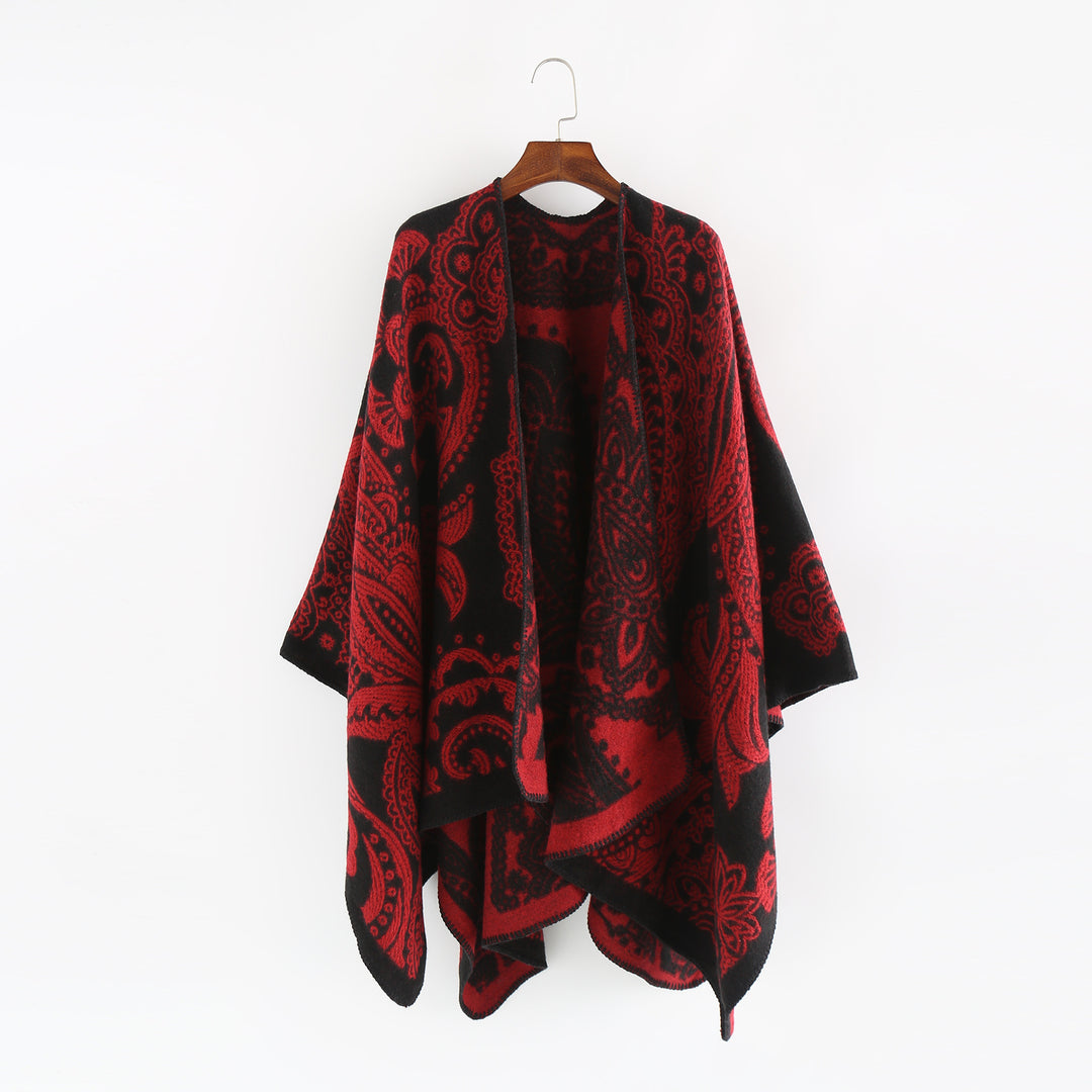 Damen Oversize-Ruana im Paisley-Jacquard mit offener Kimono-Silhouette Drune