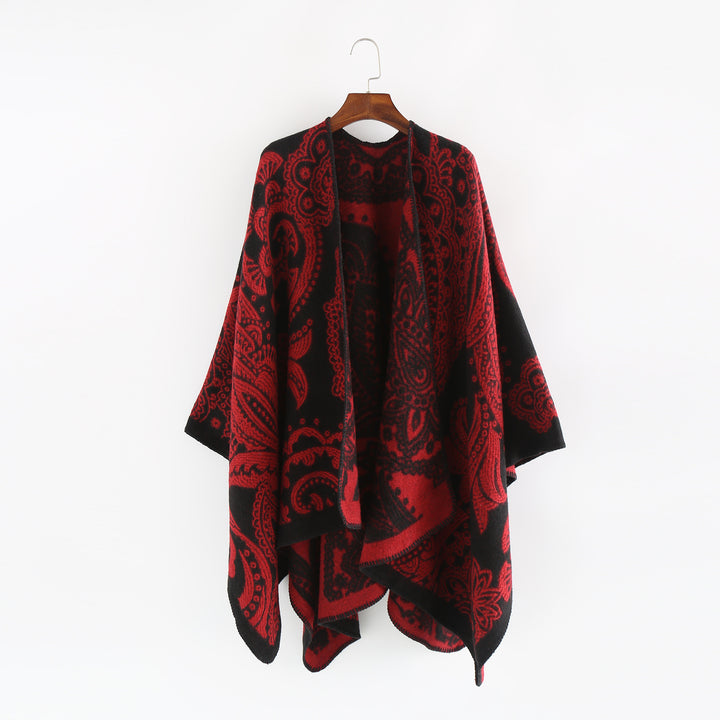 Damen Oversize-Ruana im Paisley-Jacquard mit offener Kimono-Silhouette Drune