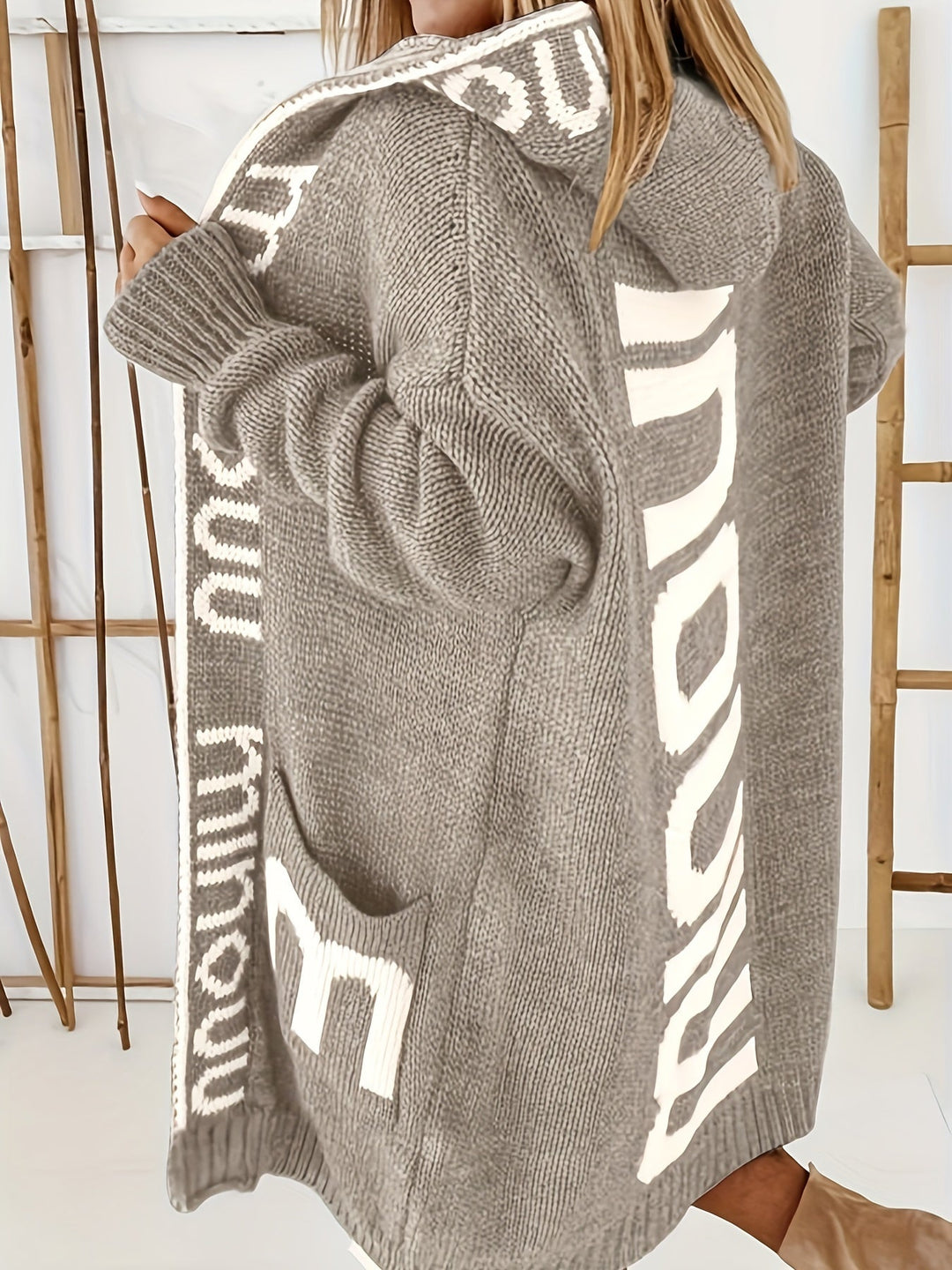 Drune | Gedruckter Kragen Kapuzen Strickjacke Für Damen - Perfekt für entspannte Tage