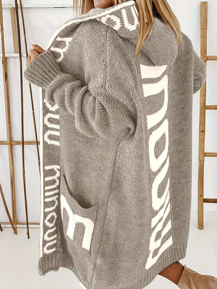 Drune | Gedruckter Kragen Kapuzen Strickjacke Für Damen - Perfekt für entspannte Tage