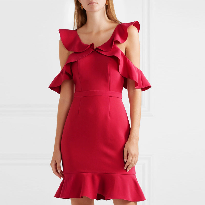 Damen Raffiniertes Kleid mit schwingenden Rüschen Drune