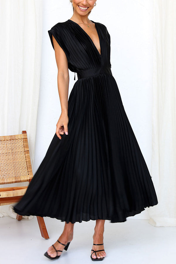 Drune | Hallo Schöne Satin Plissee Midi Kleid