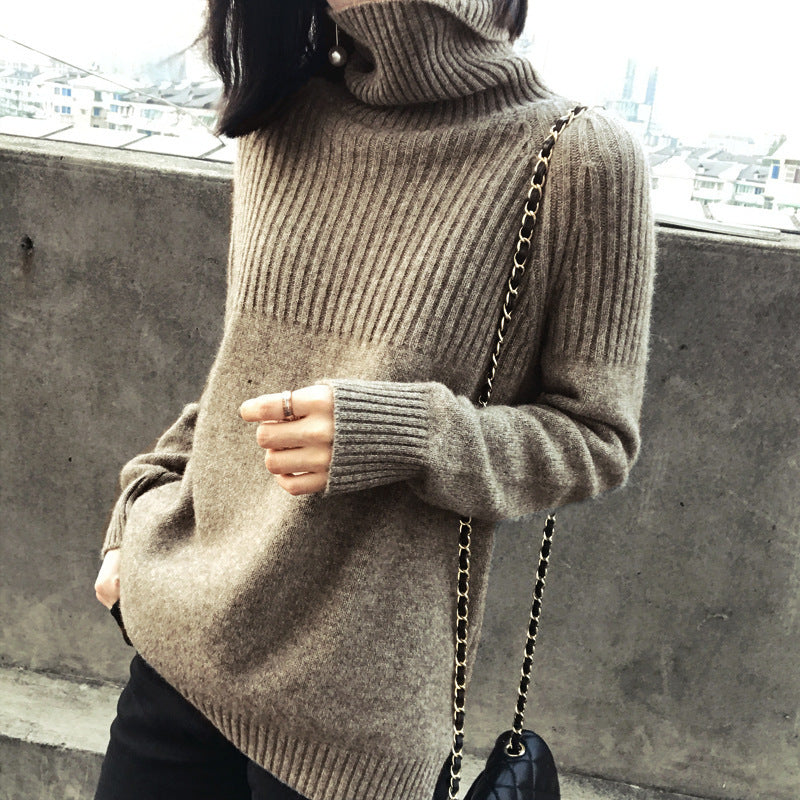 Damen Strickpullover mit hochgeschlossenem Kragen und Rippstruktur Drune