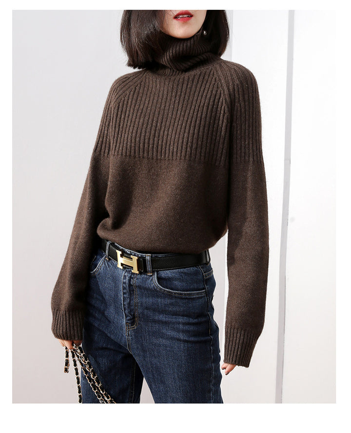 Damen Strickpullover mit hochgeschlossenem Kragen und Rippstruktur Drune