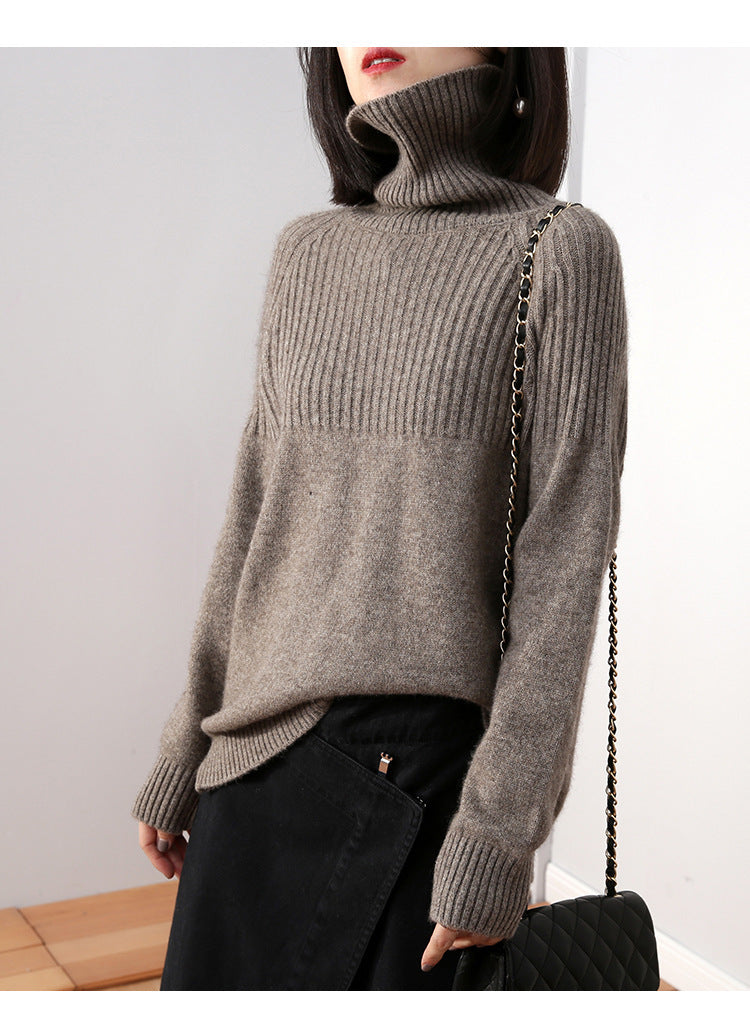 Damen Strickpullover mit hochgeschlossenem Kragen und Rippstruktur Drune