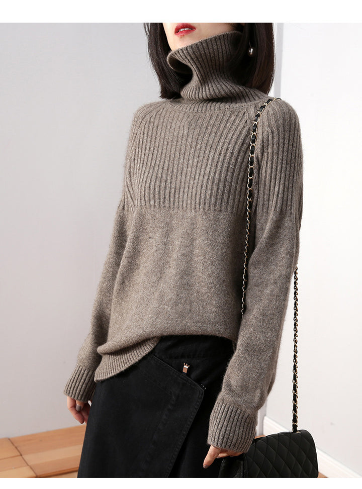 Damen Strickpullover mit hochgeschlossenem Kragen und Rippstruktur Drune