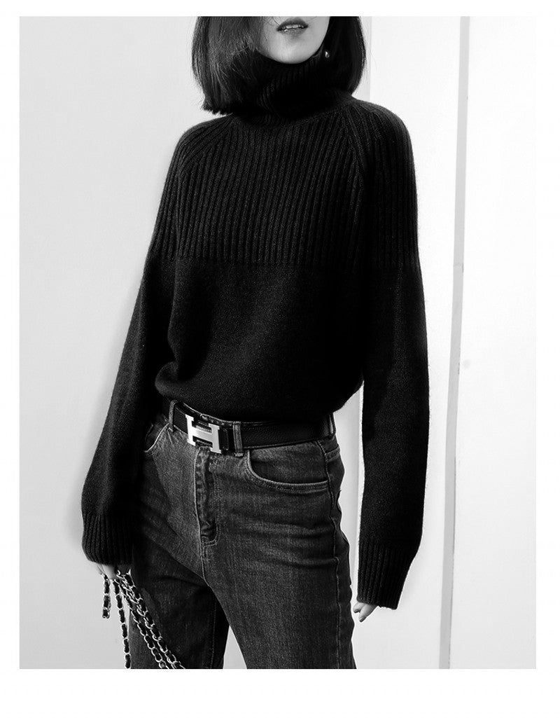Damen Strickpullover mit hochgeschlossenem Kragen und Rippstruktur Drune
