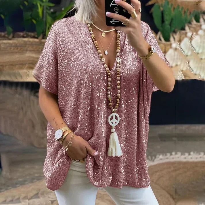 Drune | V-Ausschnitt Pailletten Bluse