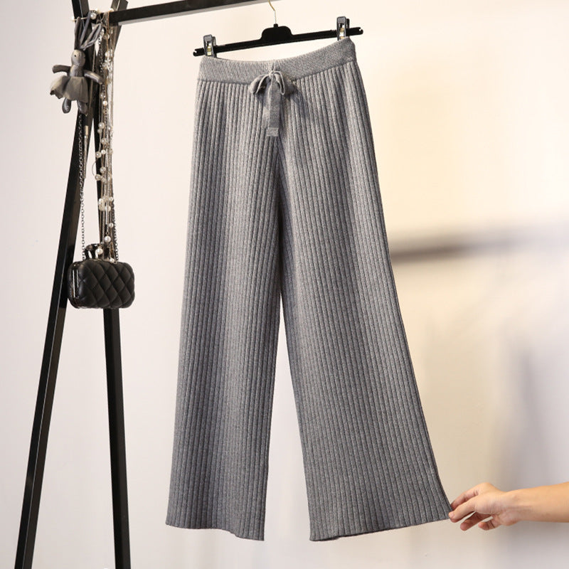 Damen Bequeme Rippstrickhose mit Taillenzug Drune