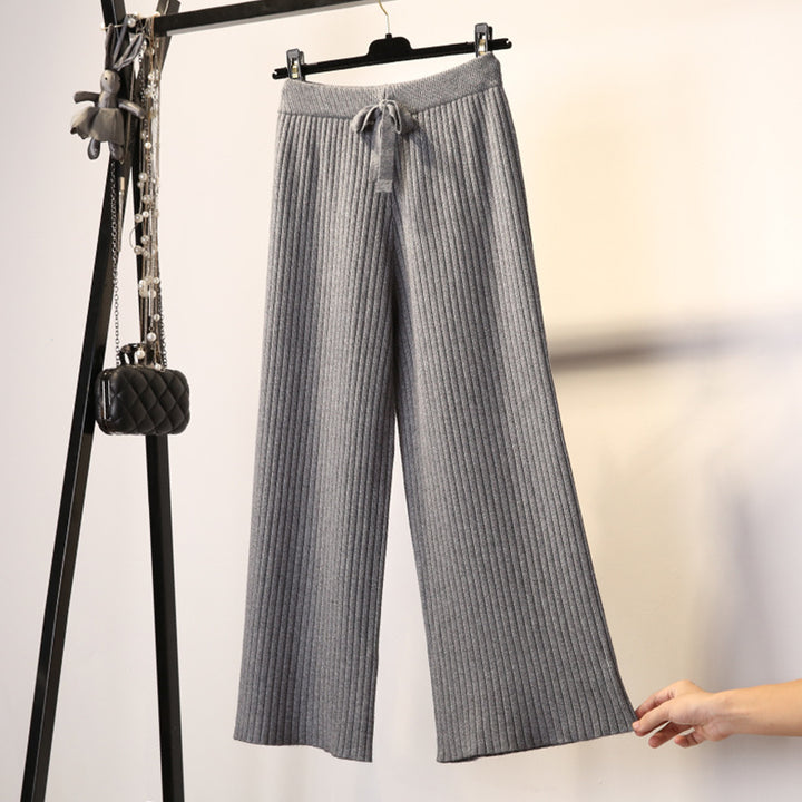 Damen Bequeme Rippstrickhose mit Taillenzug Drune