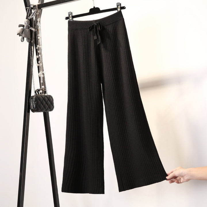 Damen Bequeme Rippstrickhose mit Taillenzug Drune