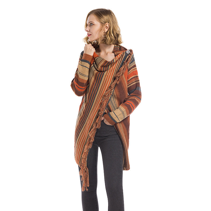 Damen modischer Poncho mit Fransen und geometrischem Muster Drune