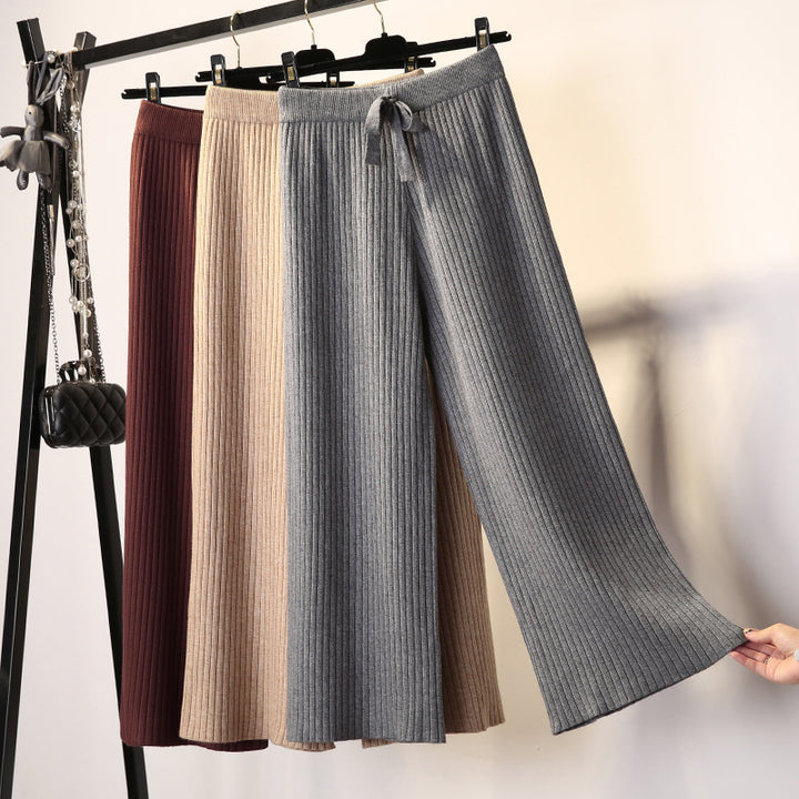 Damen Bequeme Rippstrickhose mit Taillenzug Drune