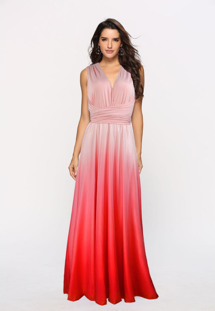 Damen Maxikleid mit fließendem Wasserfall-Ausschnitt und Ombre-Design Drune