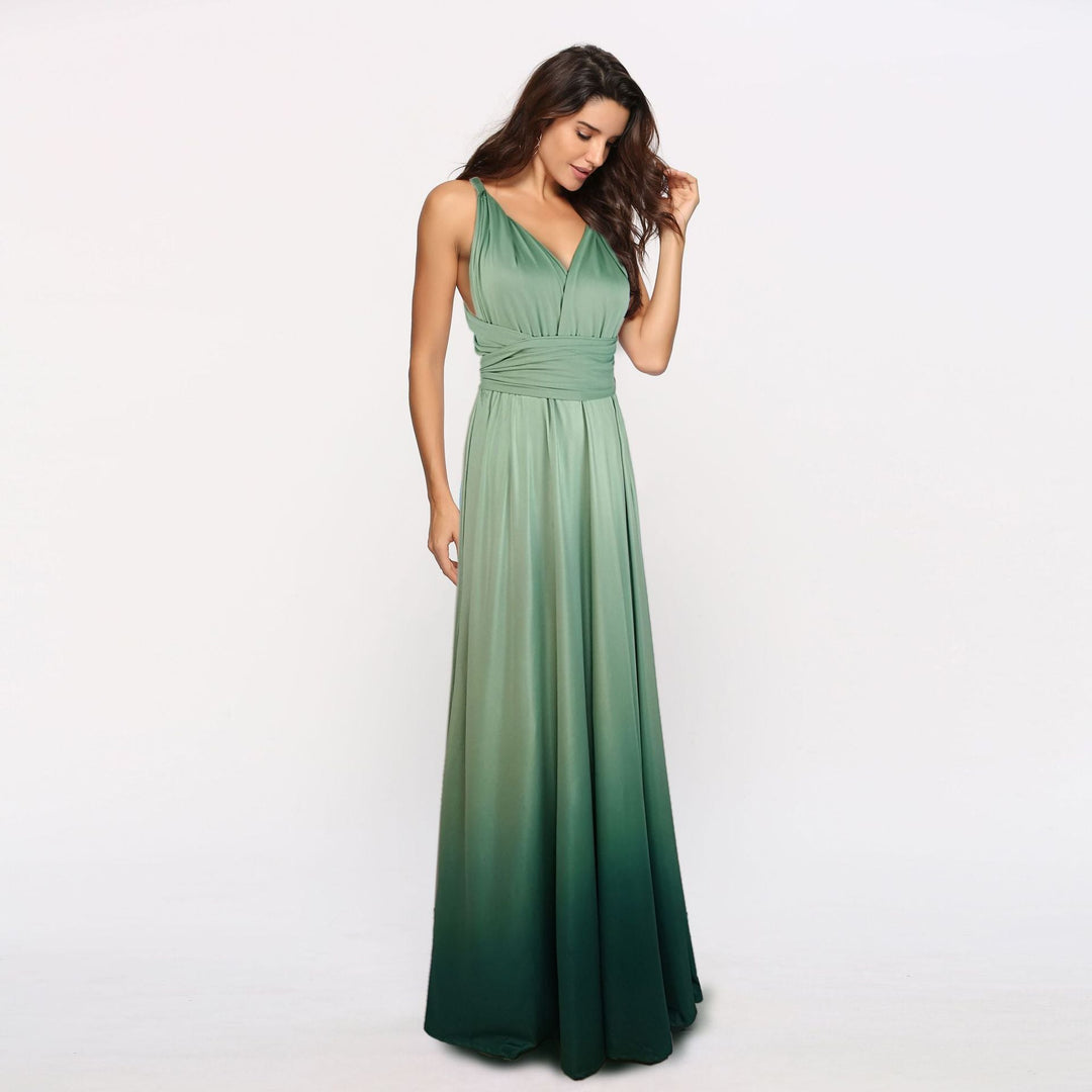 Damen Maxikleid mit fließendem Wasserfall-Ausschnitt und Ombre-Design Drune