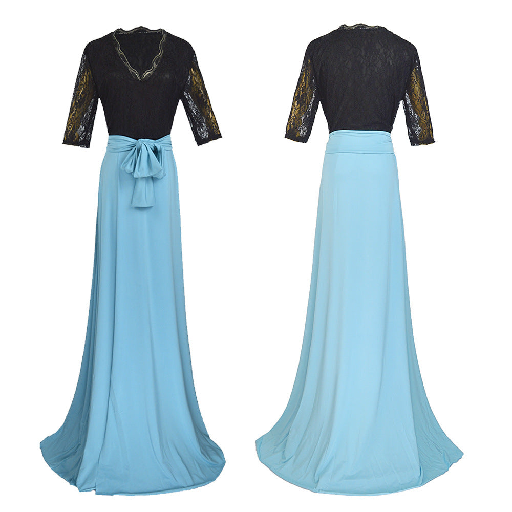 Damen Zweiteiliges Abendkleid mit Spitzen-Corsage, V-Ausschnitt & Maxirock mit hohem Beinschlitz Drune