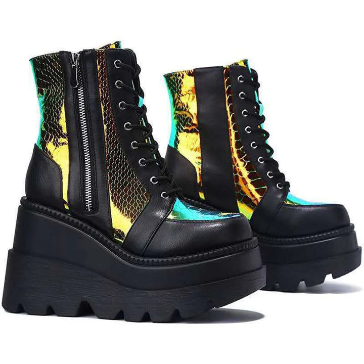 Drune | Colorblock Schnürstiefel mit hohem Absatz
