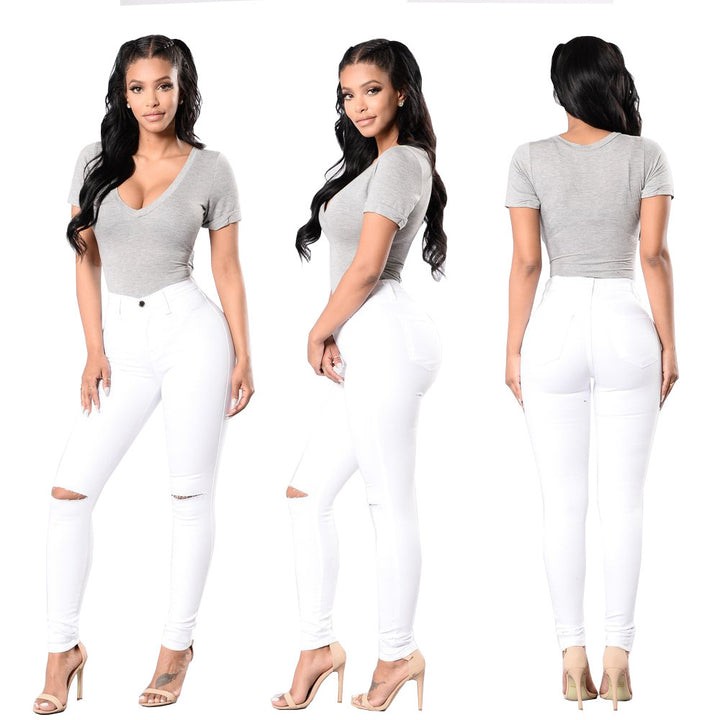 Damen Skinny Jeans mit modischen Riss-Details und hohem Bund Drune