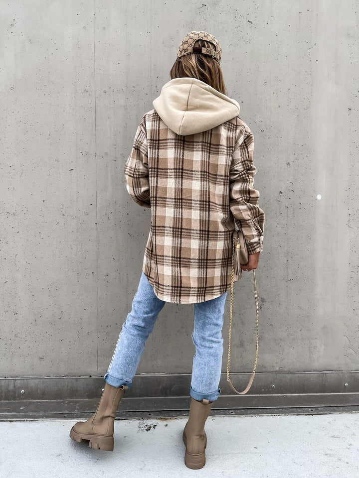 Drune | Plaid Shacket - Gebürstetes Wollmischungsgefühl - Alltägliche Übergangsschicht - Entspanntes Straßenstil