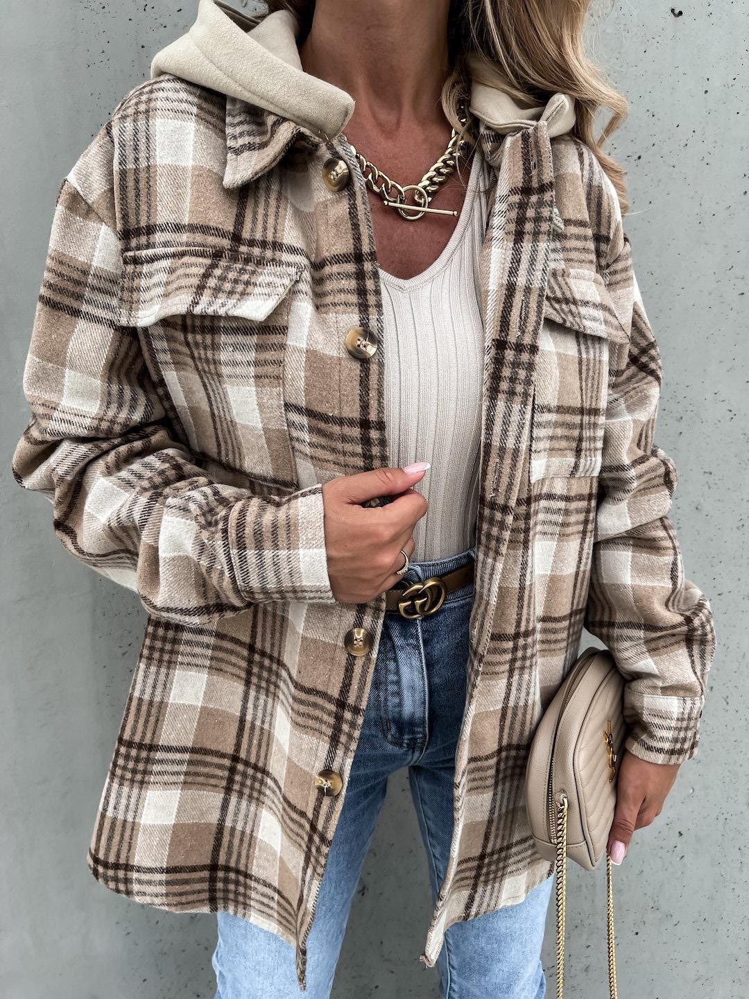 Drune | Plaid Shacket - Gebürstetes Wollmischungsgefühl - Alltägliche Übergangsschicht - Entspanntes Straßenstil