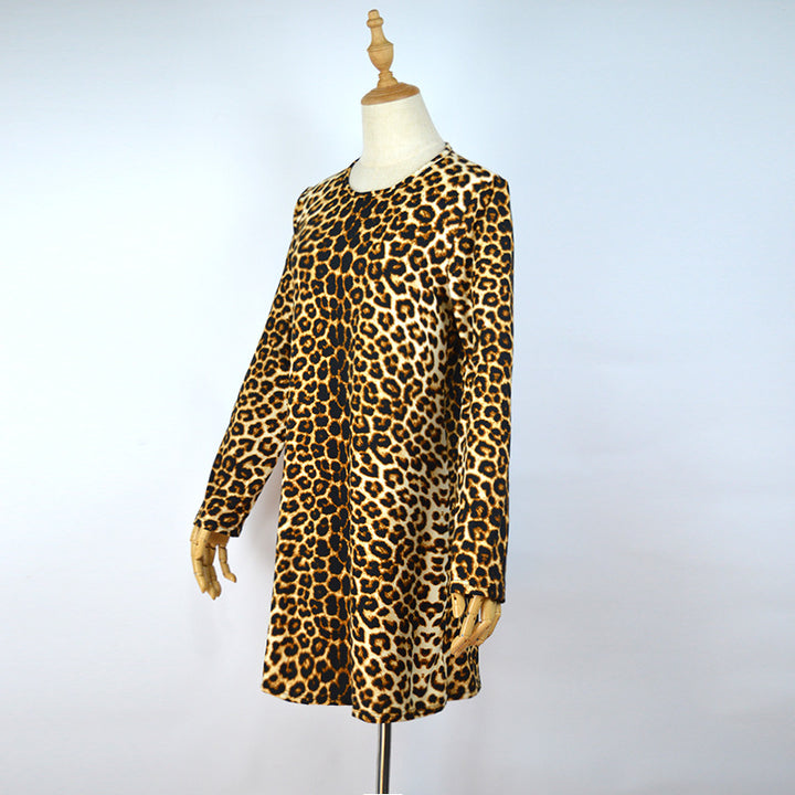 Damen Lockeres Swing-Kleid mit Rundhalsausschnitt, A-Linie & langen Ärmeln Drune