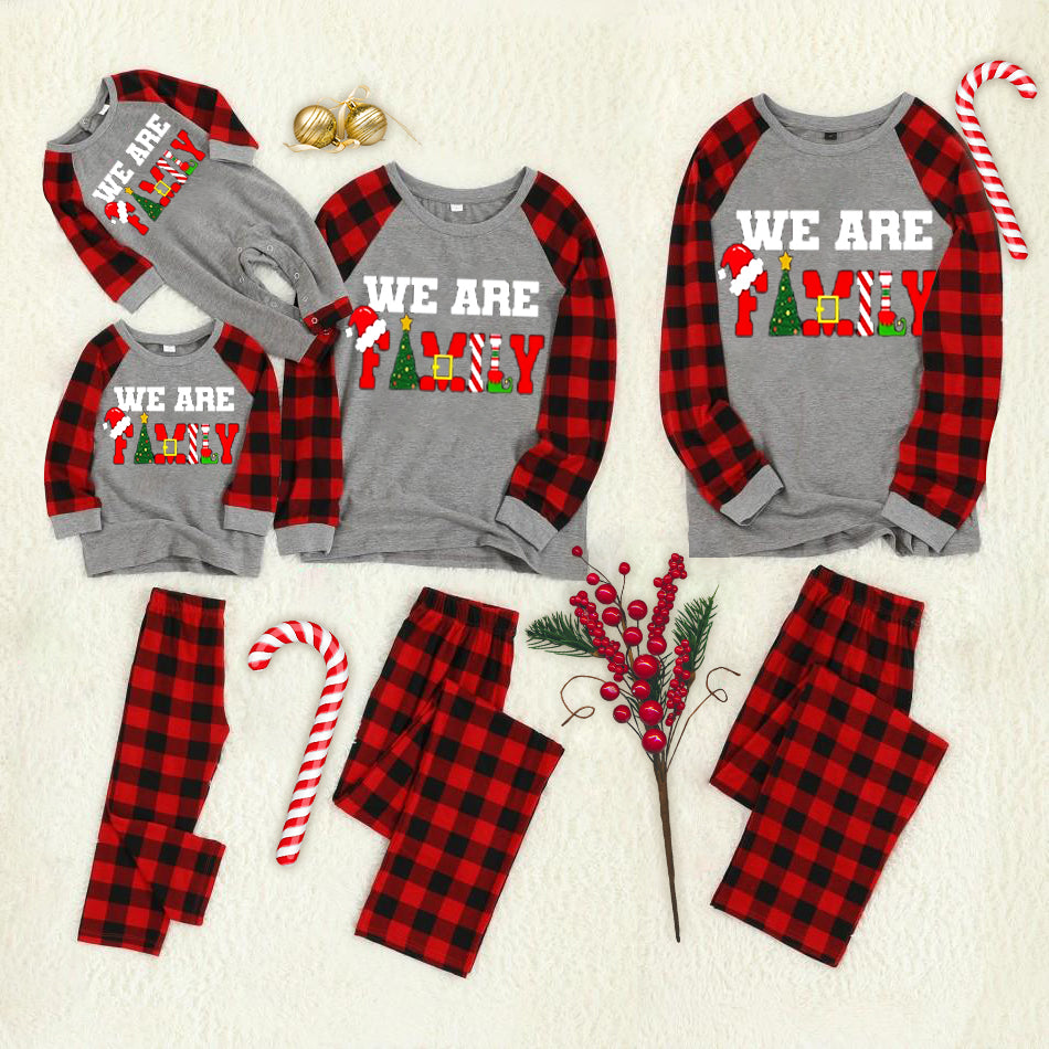 Drune | Weihnachts-Kartoon-Katzenmuster "Meowy Christmas" Buchstabenprint Kontrastoberteil und Karopants Familienpassende Pyjama-Set mit Hundebandana
