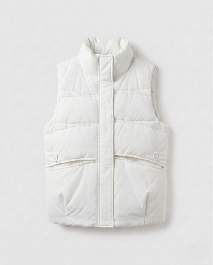 Damen nan leichtgewicht gesteppte Thermojacke mit hoch stehendem Kragen, verdecktem beidseitigem Reißverschluss und seitlichen Eingrifftaschen