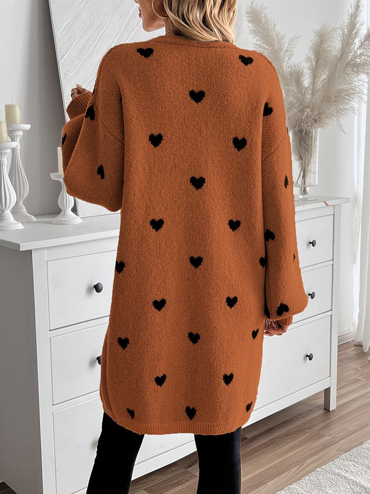 Drune | Herzmuster Lange Länge Wolle Strickjacke Für Damen - Ideal für Winter