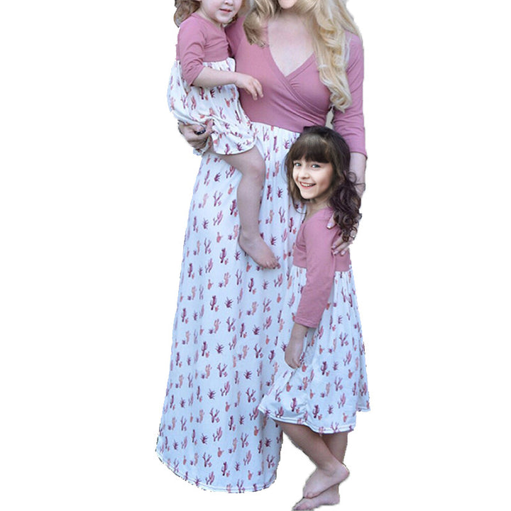 Damen Wickelkleid mit auffälligem Kaktusdruck und langen Ärmeln Drune