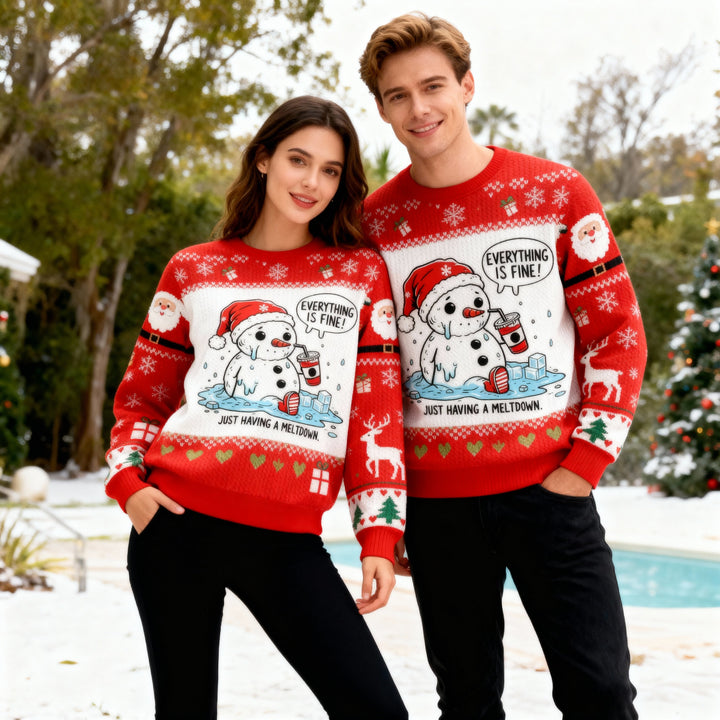 Drune | Soft Fleece Schneemann Muster Hässlicher Pullover - Unisex Weihnachtsfeier-Essential