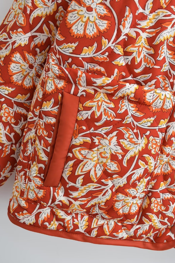Drune | Hals Floral Print Lockere Gequiltete Baumwolljacke