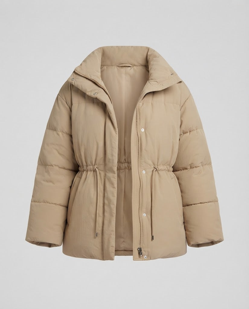 Damen Wattierter Kurzmantel mit Kapuze und verstellbarem Taillenzug Drune