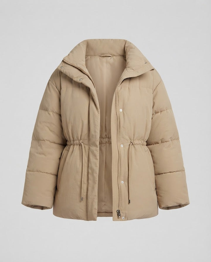 Damen Wattierter Kurzmantel mit Kapuze und verstellbarem Taillenzug Drune