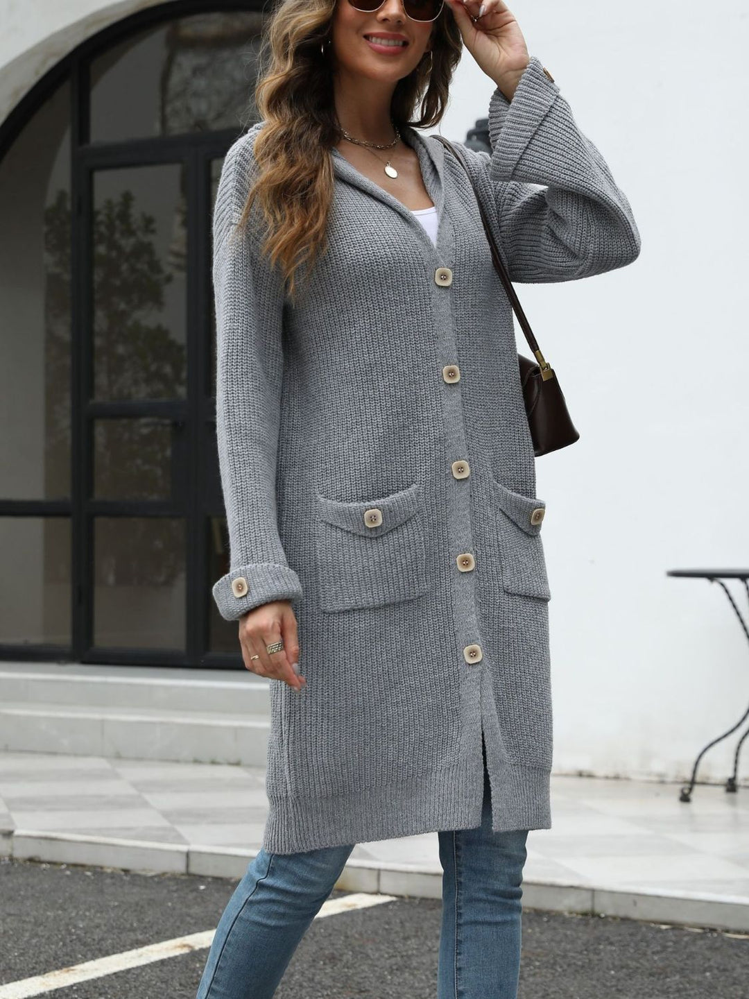 Drune | Lange Strickjacke Knopfverschluss Zeitlos und Bequem