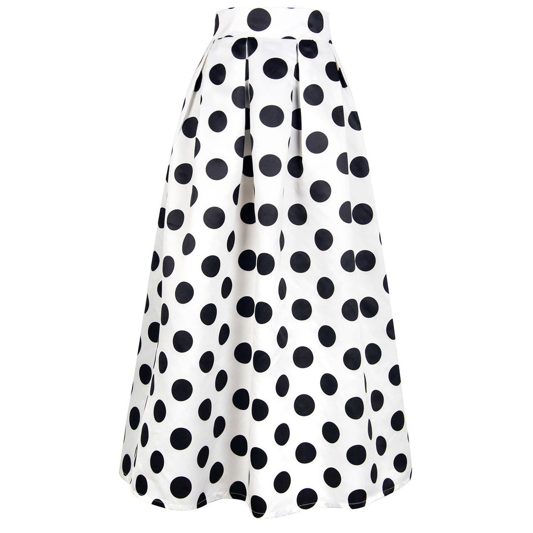 Damen Maxirock mit hoher Taille, ausgestelltem Teller‑Schnitt und dekorativem Punkte‑Print Drune