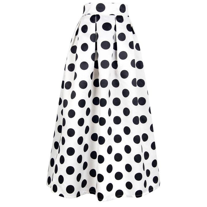 Damen Maxirock mit hoher Taille, ausgestelltem Teller‑Schnitt und dekorativem Punkte‑Print Drune