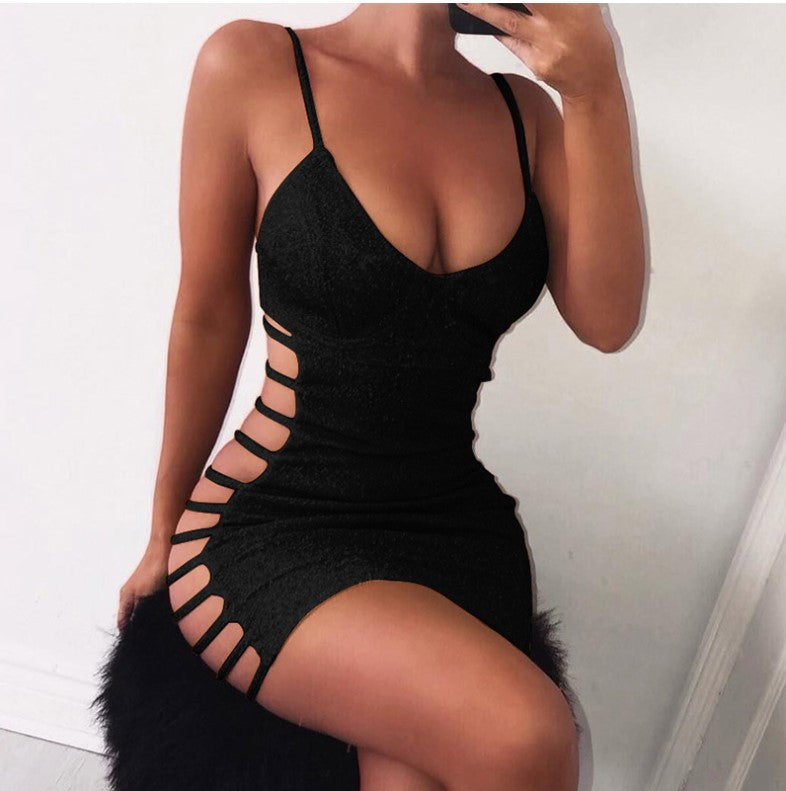 Damen schimmerndes Minikleid mit verführerischen Cut-Out-Details Drune