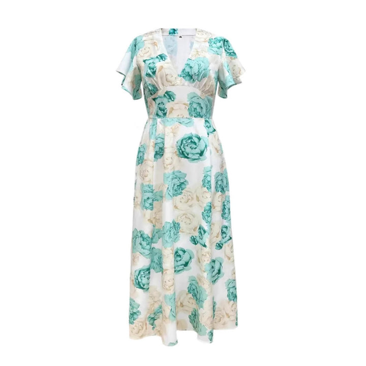 Drune | V-Ausschnitt Temperament elegant große Größe gedruckt Kleid